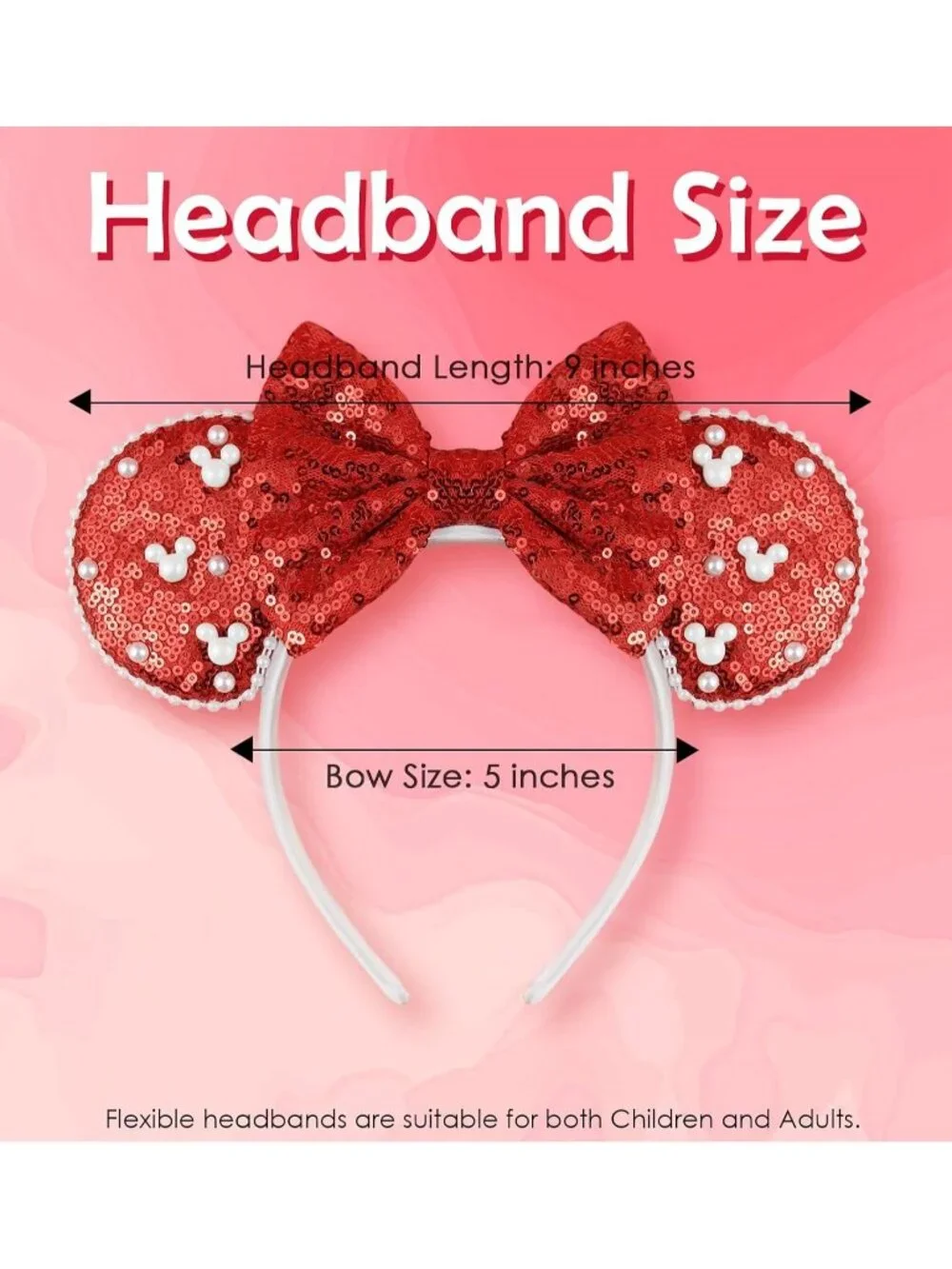 Women Red Polyester Velvet Mickey Mouse Halloween Costume Headband